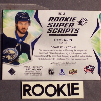 LIAM FOUDY 2020-21 SPx Rookie Superscripts #RSLF AUTO Columbus
