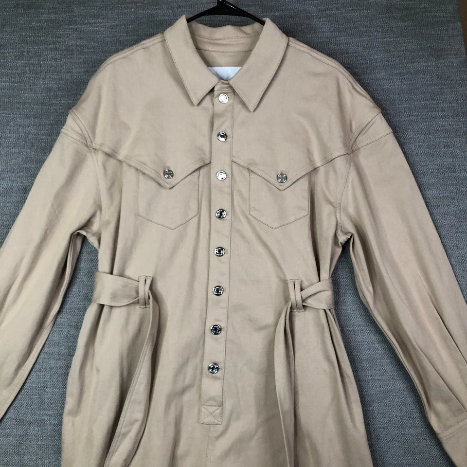 Mono GRLFRND para mujer XL beige con botones manga larga con cinturón sarga recortado Foto 3 de 4