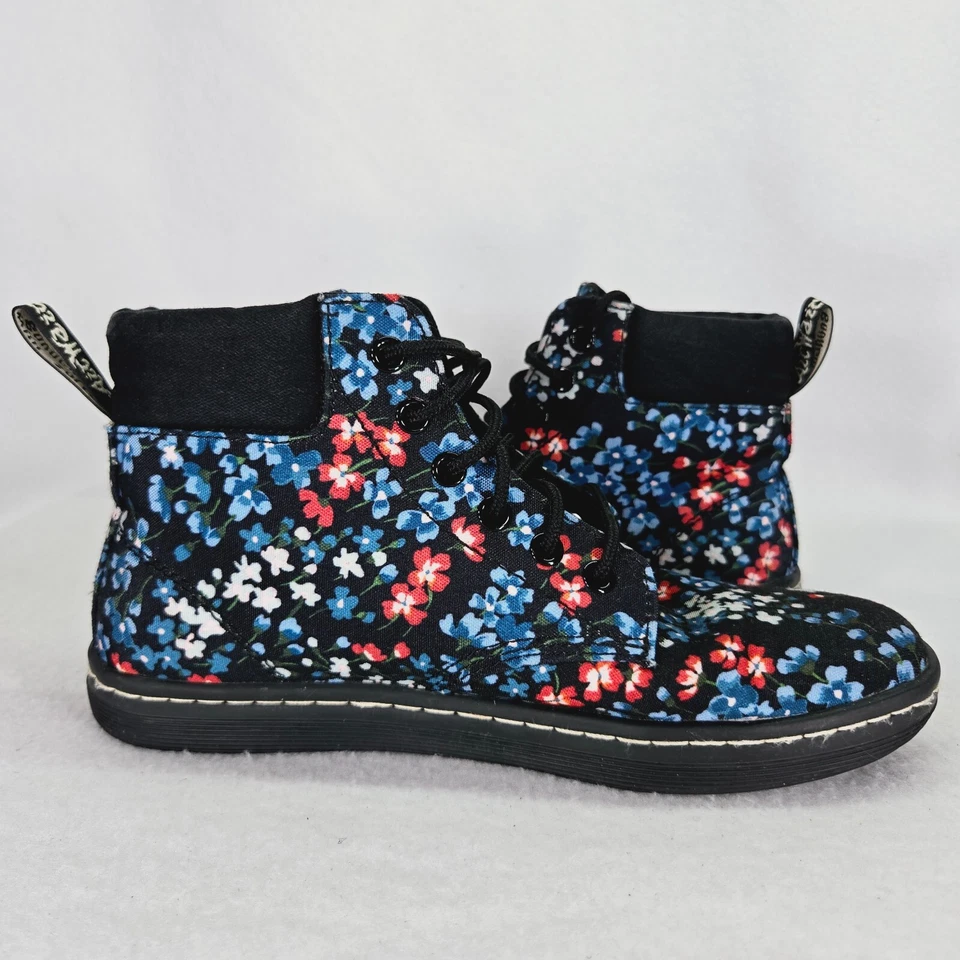 Dr Martens Zapatos Mujer 7 Maelly Negro Floral Lona Botas Tenis Air Walk Foto 4 de 4