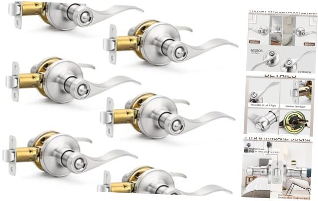 Door Handles Privacy Door 6 Pack Satin Nickel Finish Privacy(With Lock)-image