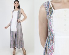 Vtg 70s Liberty House Hawaii Dress Luau Cotton Tiki Party Geometric Sundress
