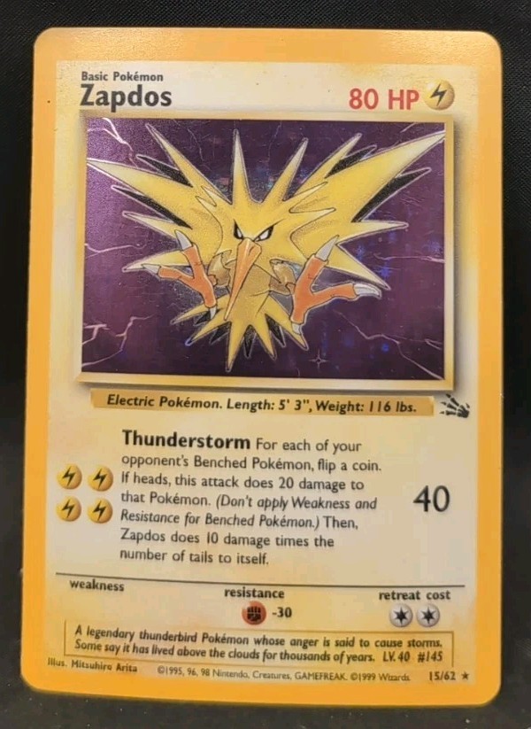 Zapdos 15/62 Holo Rare Pokemon Fossil Near Mint Condition Ungraded
