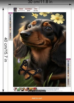 Diamond Art Kit Featuring Cute Long Hair DACHSHAND 30cmX 40cm Round Drills