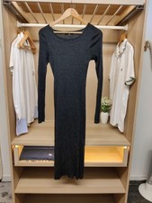 UNIQLO DRESS SMALL CHARCOAL RIBBED WOOL KNIT LONG SLEEVE MIDI JUMPER WOMENS