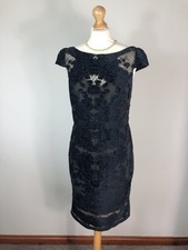 Marchesa Notte Black velvet lace cut out devore evening dress Size US 12 UK 14 