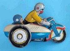 Original 1950's Motorcycle with Side Car Vintage GSH 605 Tin Wind Up Toy