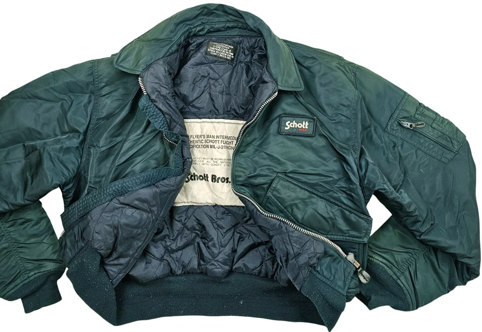 HOT VTG Men's SCHOTT FLYER'S CWU-R BOMBER MILITARY FLIGHT 4P LINED TEAL Jacket L - Image 2 of 4
