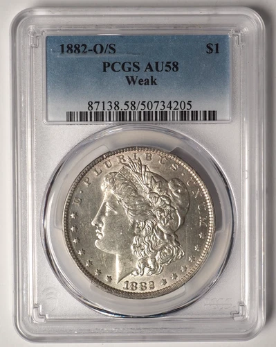 1882 O/S MORGAN Silver Dollar **PCGS AU58 WEAK** FREE SHIPPING! G2074