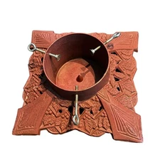 Red Cast Iron Ornate VTG Christmas Holiday Live Tree Stand Santa READ NOTE