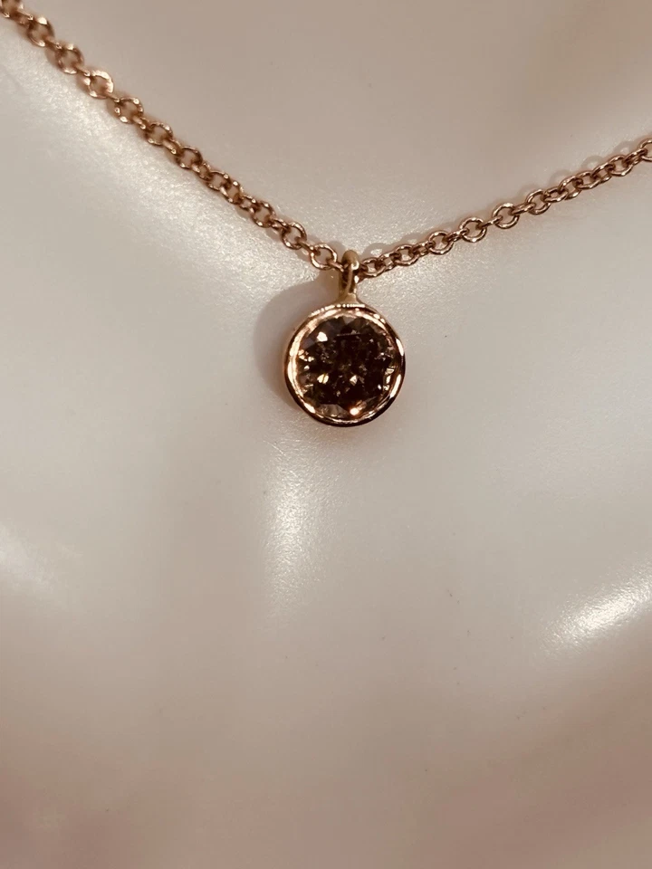 "Collar de diamantes joyería fina oro 14k 27 puntos chocolate natural 16""ch rosa" Foto 3 de 4