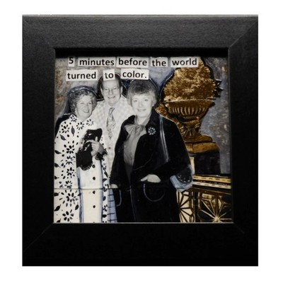 Framed Black White Party Time Original Naive Folk Outsider Art 4x4 Mixed Media