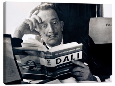 Leinwandbild Salvador Dali, in seiner Biographie lesend, 1959