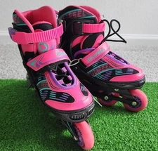 Girls Inline Rollerblades Sulifeel Adjustable  Pink Black Size Small 10-13