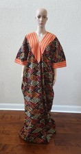 Women's African Print Modern Rich Auntie Ankara with Aso-oke One-size Bubu Dress