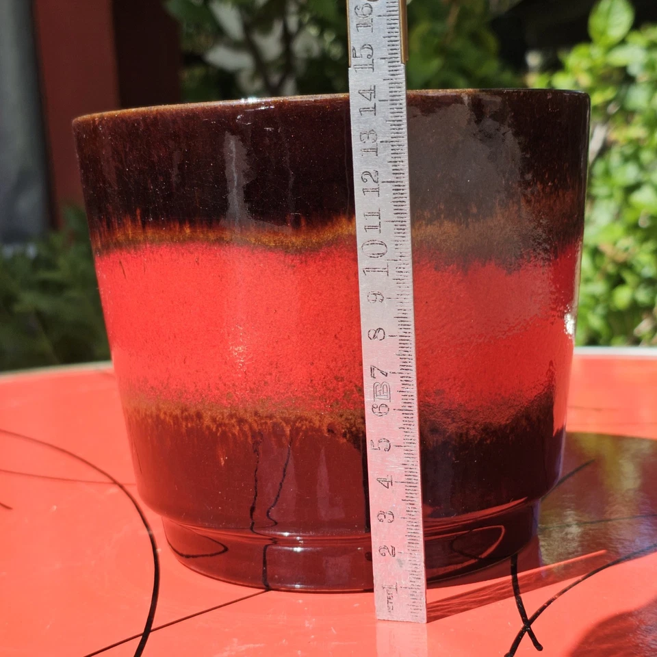 60er Keramik Fat Lava Flower Pot Pottery Blumentopf WGP Planter Rot Scheurich - Bild 2 von 4