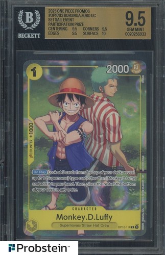 2025 One Piece Promo OP10111 Roronoa Zoro Sail Event Participation Prize BGS 9.5