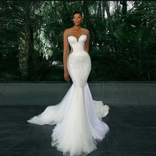 Luxury Beading Mermaid Wedding Dresss Long Sleeve A-line Backless Bride Gown