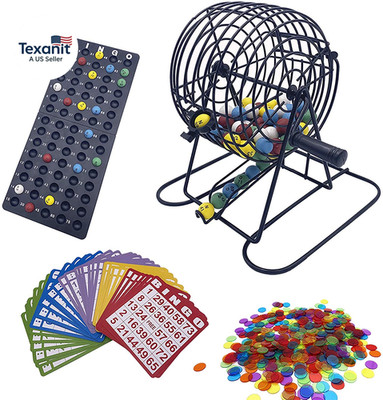 Deluxe Bingo Game Set-6 Inch Metal Cage, Master Board,75 Colored Balls, 50 Bingo