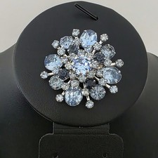 Vintage Pale Blue Rhinestone Brooch Silver Tone Floral Starburst Pin Unsigned