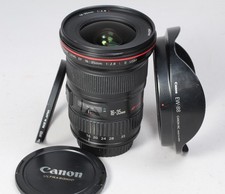 CANON EF 16-35MM F/2.8 L II WIDE ANGLE ZOOM LENS HOOD, CAPS, FILTER 1