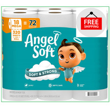 Angel Soft Toilet Paper, 18 Mega Rolls  72 Regular Rolls, Soft and Strong Toile