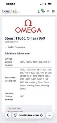 Omega Speedmaster Moon Stem 0ME8601106 See Pictures For Fitting Details