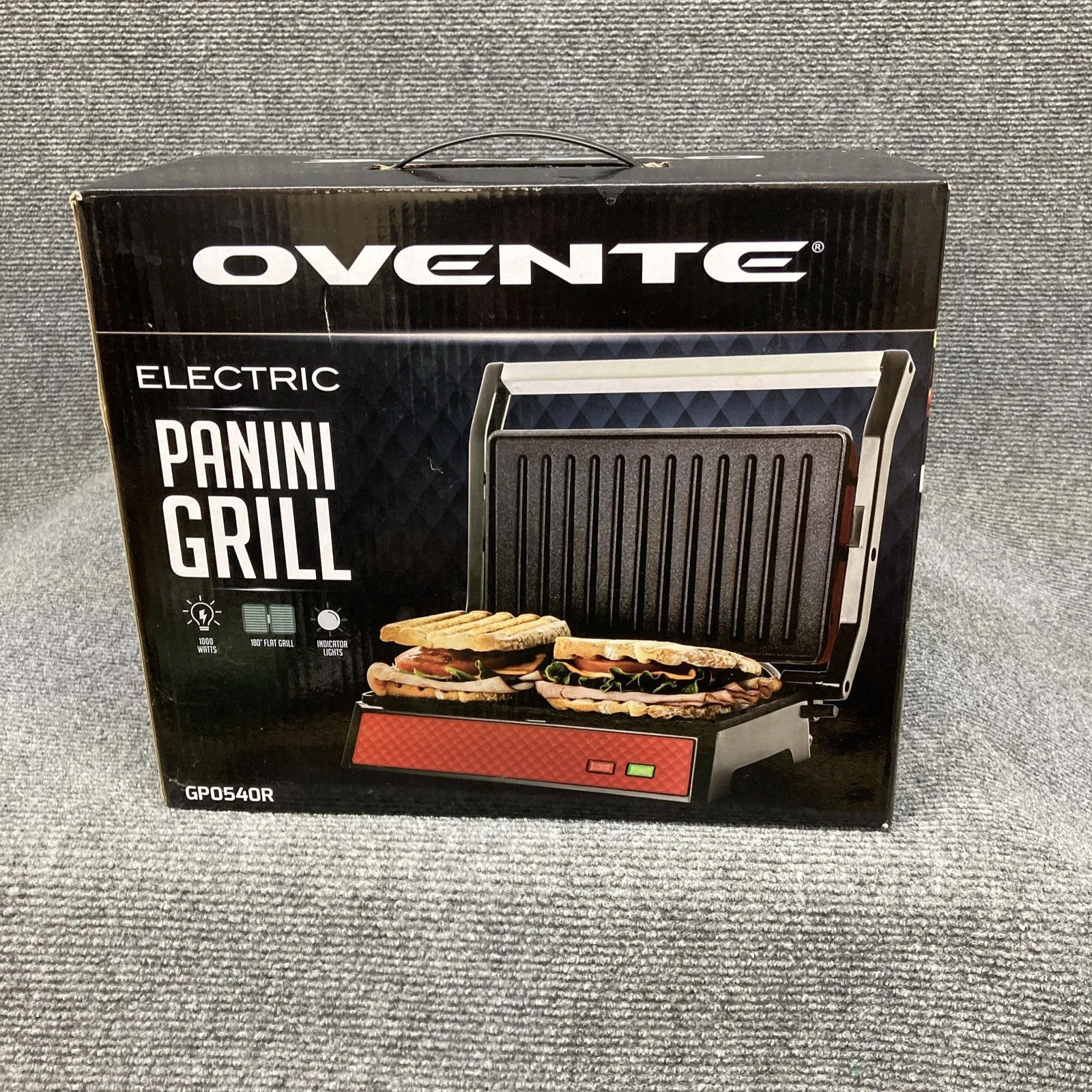New Red Ovente Non Stick Electric Grill and Panini Press GP0540BR