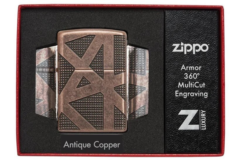 Zippo 2019s Antique Copper Armor Geometric 360 Design Lighter 49036