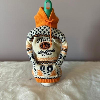 Tito s Handmade Vodka Knit Bottle Sweater Orange White Novelty Gift Dog People