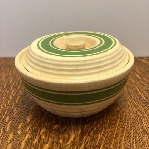 Hull beehive green stripe yellowware casserole dish