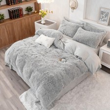 3PCS Faux Fur Fleece Bedspread Throw & Pillow SingleDouble King Size Bedding Set