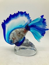 VTG Murano Art Glass Fish Sculpture Blue Gold Aventurine Angel Fish Betta 10