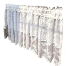 Rustic Double Layer Tulle Short Half Curtain Embroidery Floral Rod Pocket Drape