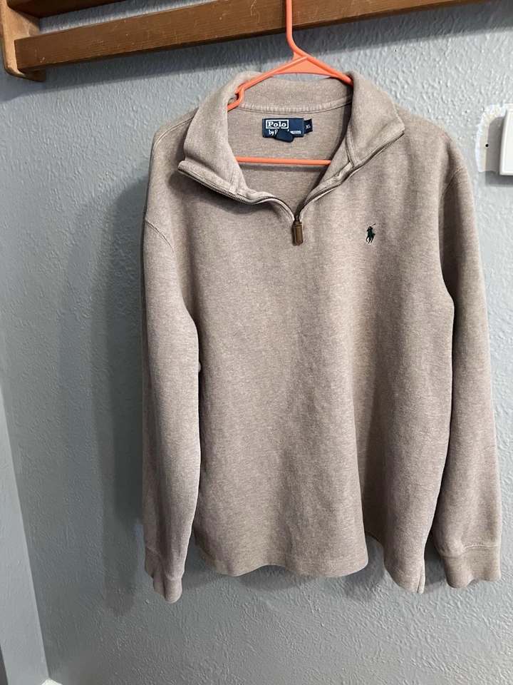 Polo Ralph Lauren Hombre Manga Larga 1/4 Cremallera Pullover Talla XL Tostado De Colección Foto 3 de 4