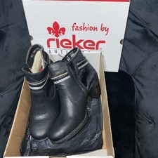Rieker black side zip heeled Ankle Boots black  velvet & leather. Size 4 