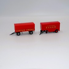 2x Circus Krone Anhänger H0 1:87 Konvolut – Zirkuswagen rot – Dächer lose (1164)