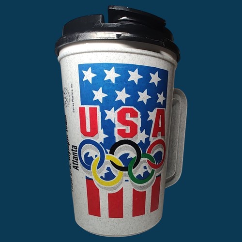 Vintage Super Thermoskanne 1996 Olympia USA Atlanta Tasse Becher SCHWARZER DECKEL EUC - Bild 3 von 12