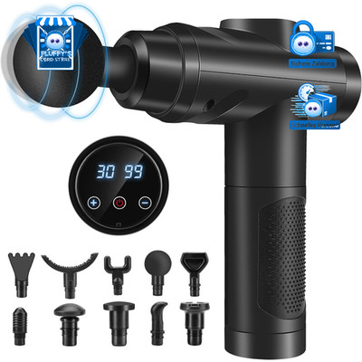 Massagepistole Percussion Massagegerät 30 Geschwindigkeiten 10 Köpfe LCD