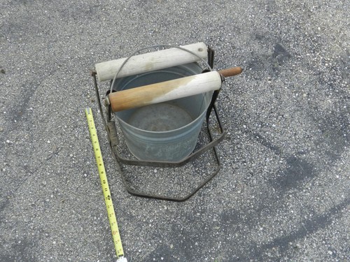 Vintage Floor Mop Ringer Pail 10 Quart Size Galvanized Steel With Wood Rollers