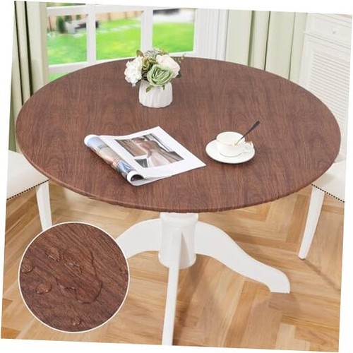 Round Fitted Tablecloth with Elastic Edge, For Up to 57"-66" Round Table Brown