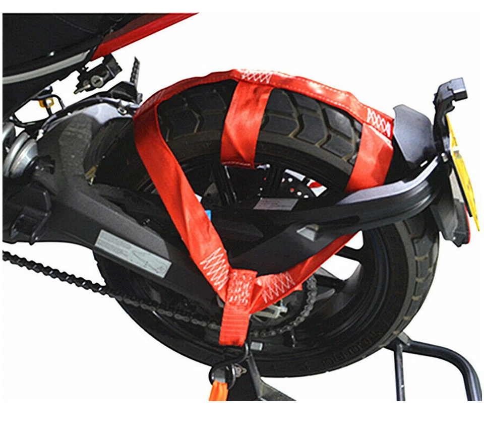 1X Motorbike Motorcycle Rear Wheel Transport Bar Tie Down Lashing Strap Red Belt - Image 3 of 4