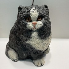 NOS Persian Fluffy Fat Wax Cat Candle Unused Long Hair Black White Kitty