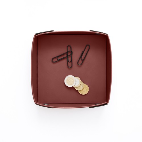 Vide Poche Cuir Rouge Bordeaux - Plateau de Rangement pour Clés Papeterie Bijoux - Photo 2/5