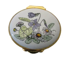 English Handpainted Oval Enamel box with Violet Flowers decor
