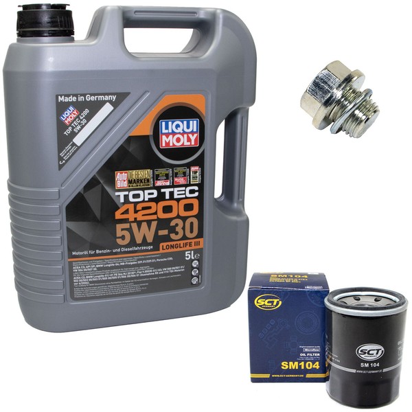 MotoröL Set 5W-30 5 Liter + ÖLfilter SM 104 + Schraube FüR Hyundai KIA Peugeot-image
