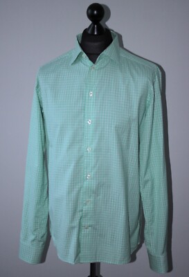Eton Slim fit mens green white check shirt Size 42 16 1/2