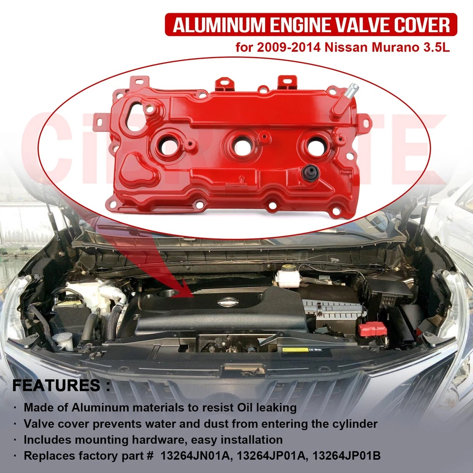 Cubierta de válvula de motor de aluminio con juego de juntas derecha y derecha para 09-14 Nissan Murano Foto 2 de 4