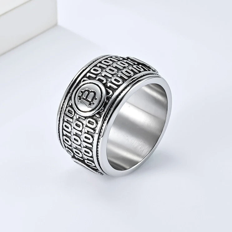 13mm Width B coin Spinner Wedding Band Ring Titanium Men's Funny Ring Size 7-12 - Image 4 of 4