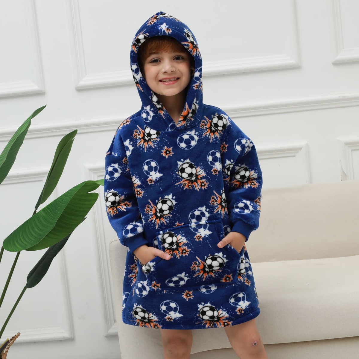 Fully Lined Snuggle Hoodie Blanket Super Soft Warm Fleece For Kids  Football