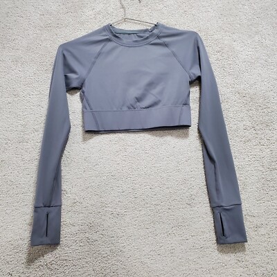 Tala SkinLuxe Crop Top Womens XS Tornado Gray Nylon Keyhole Long Sleeve Pullover